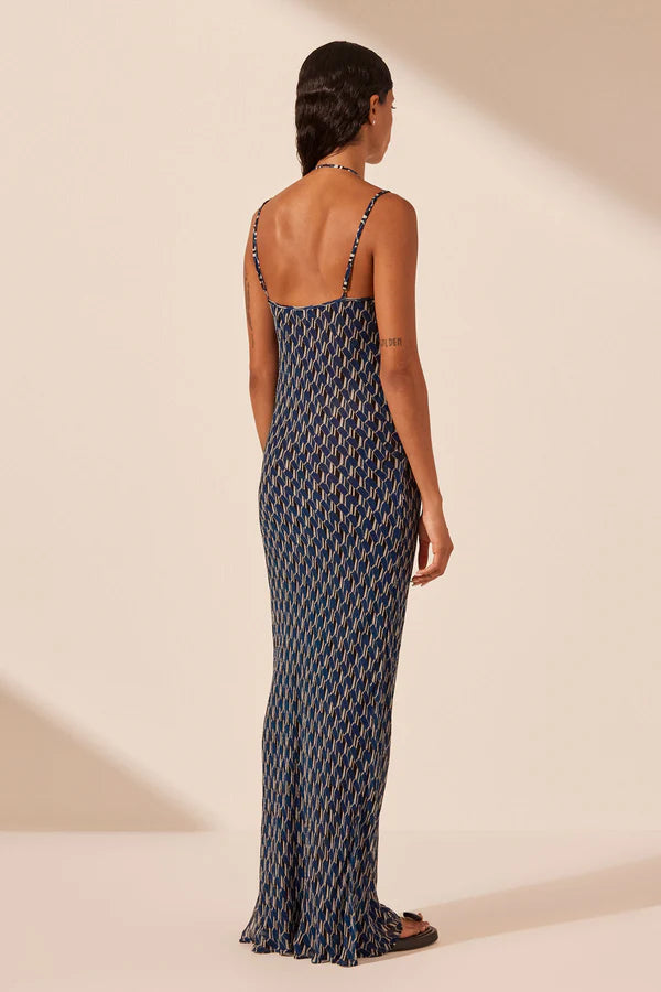 Shona Joy Renata Layered Halter Plunged Slip Maxi Dress.