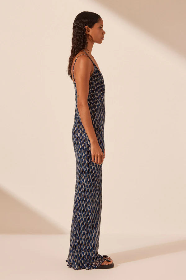 Shona Joy Renata Layered Halter Plunged Slip Maxi Dress.