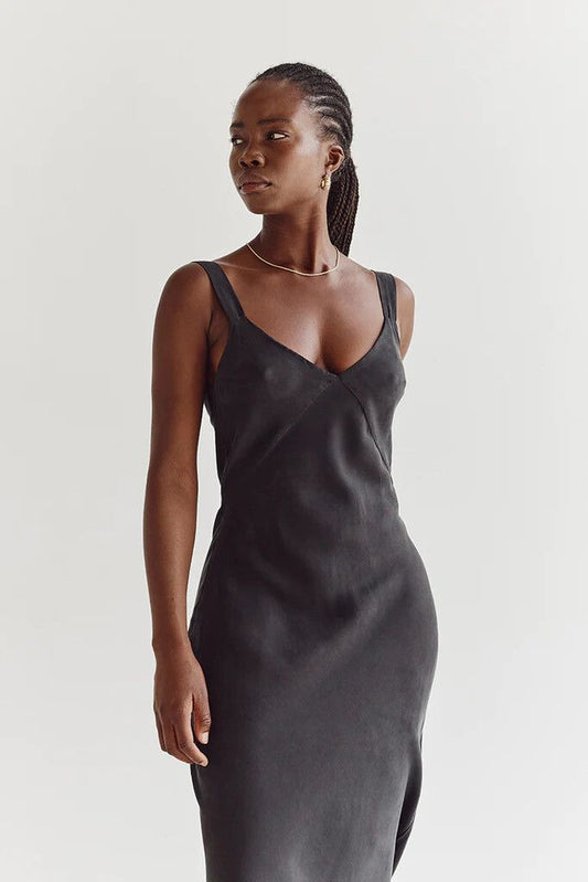 DISSH Kendall Black Slip Midi Dress